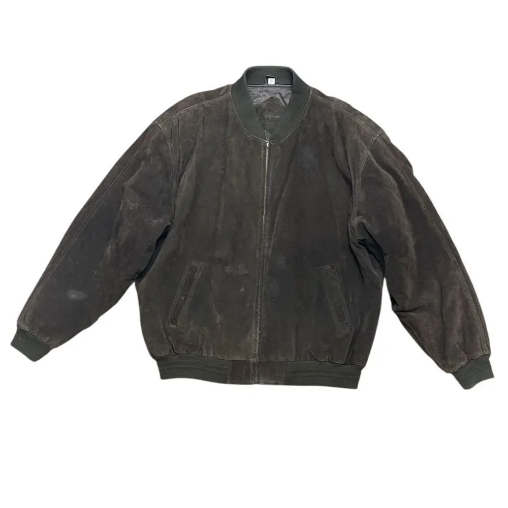 Outdoor Exchange Men's Brown Suede Leather Bomber Jacket Size: XLT